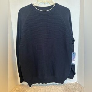 NWT Men's Navy w/ white trim Textured Crewneck Sweater, size Large